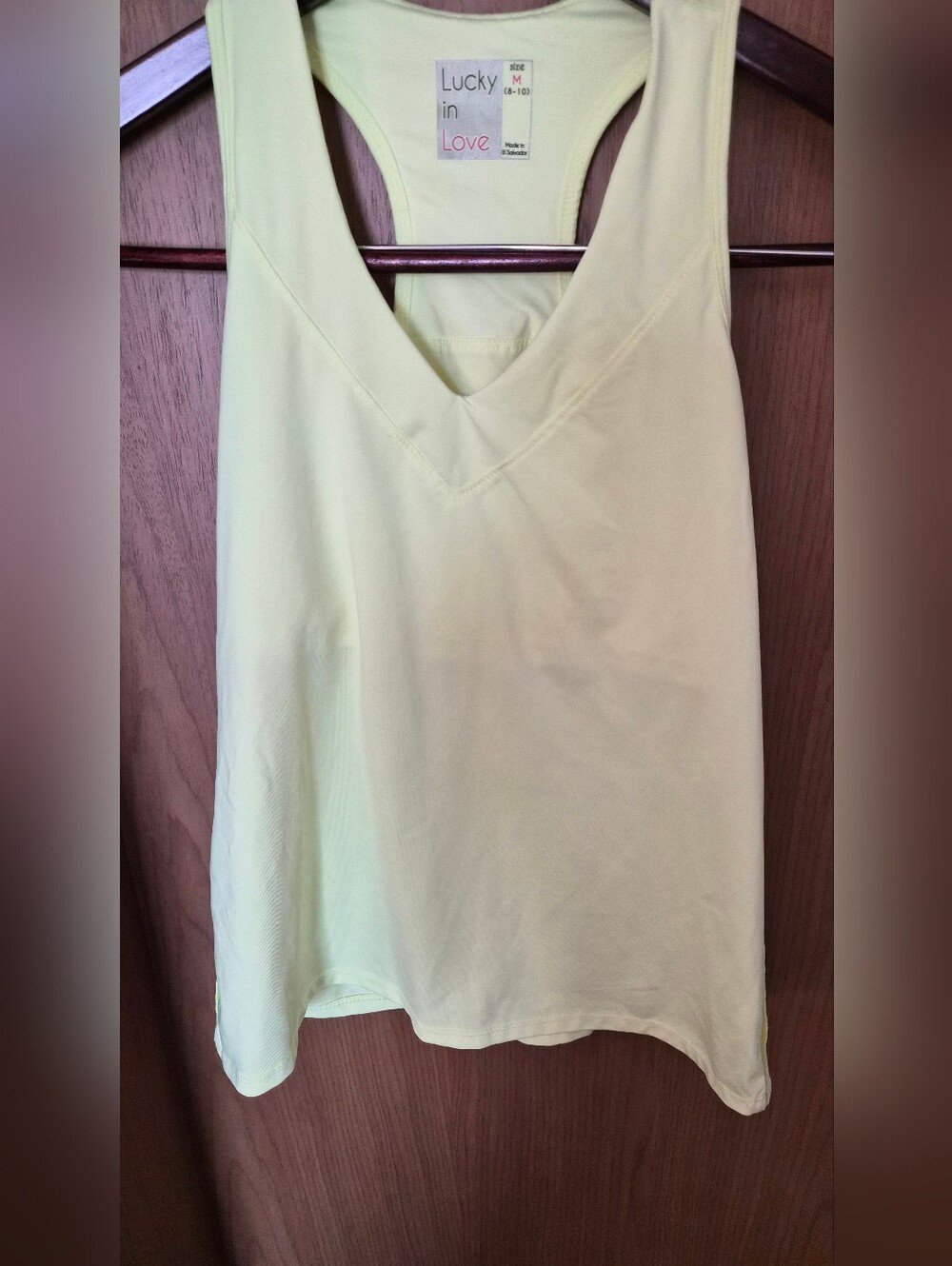 Lucky in Love Pale Yellow Racerback Built In Bra Tank - Size Medium